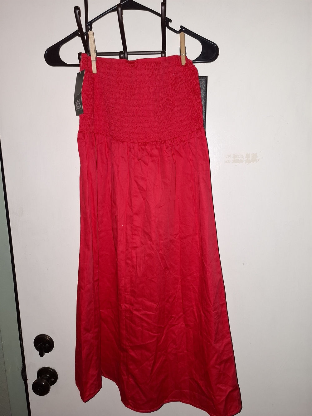 Wild Fable Red Solid A-Line Midi Skirt XS High Rise Smocked Pull-On Polyester